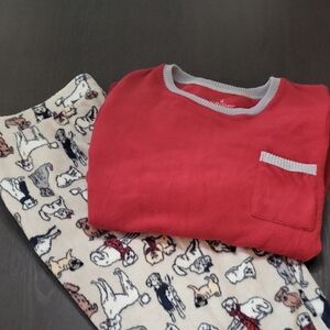 Cuddl Duds 1x Petite Red and Cream Dog Print Fleece Pajama Set Top Pants